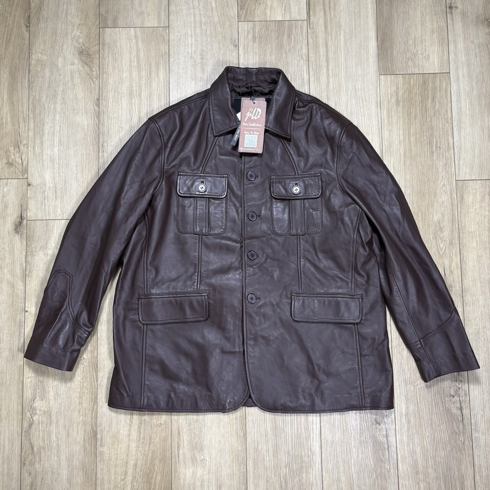 NWT Jild Men's Leather 5 Button Lambskin Dark‎ Brown Leather Jacket Sz 3XL XXXL
